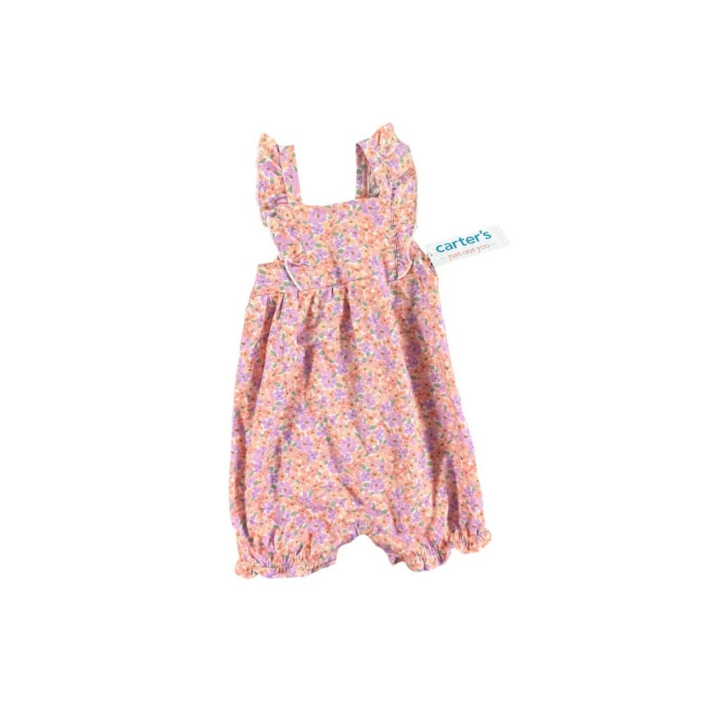 NWT Carter's Baby Girls 9M Pink Floral Ruffle Bubble Romper One Piece
